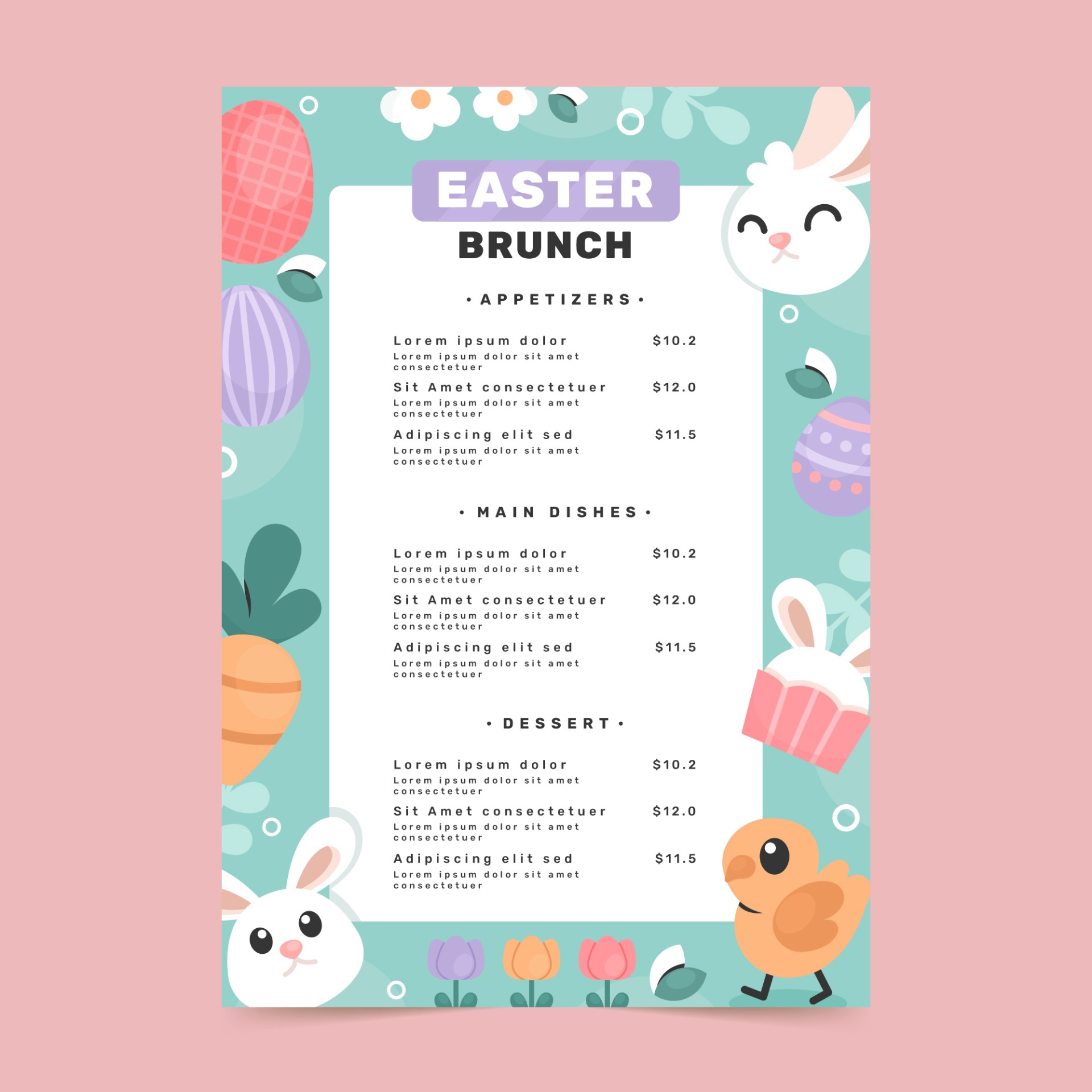 复活节早午餐卡通菜单模板0
