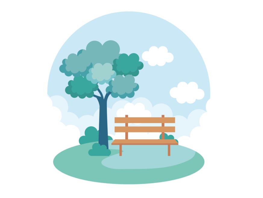 公园的长椅和一棵树插画0