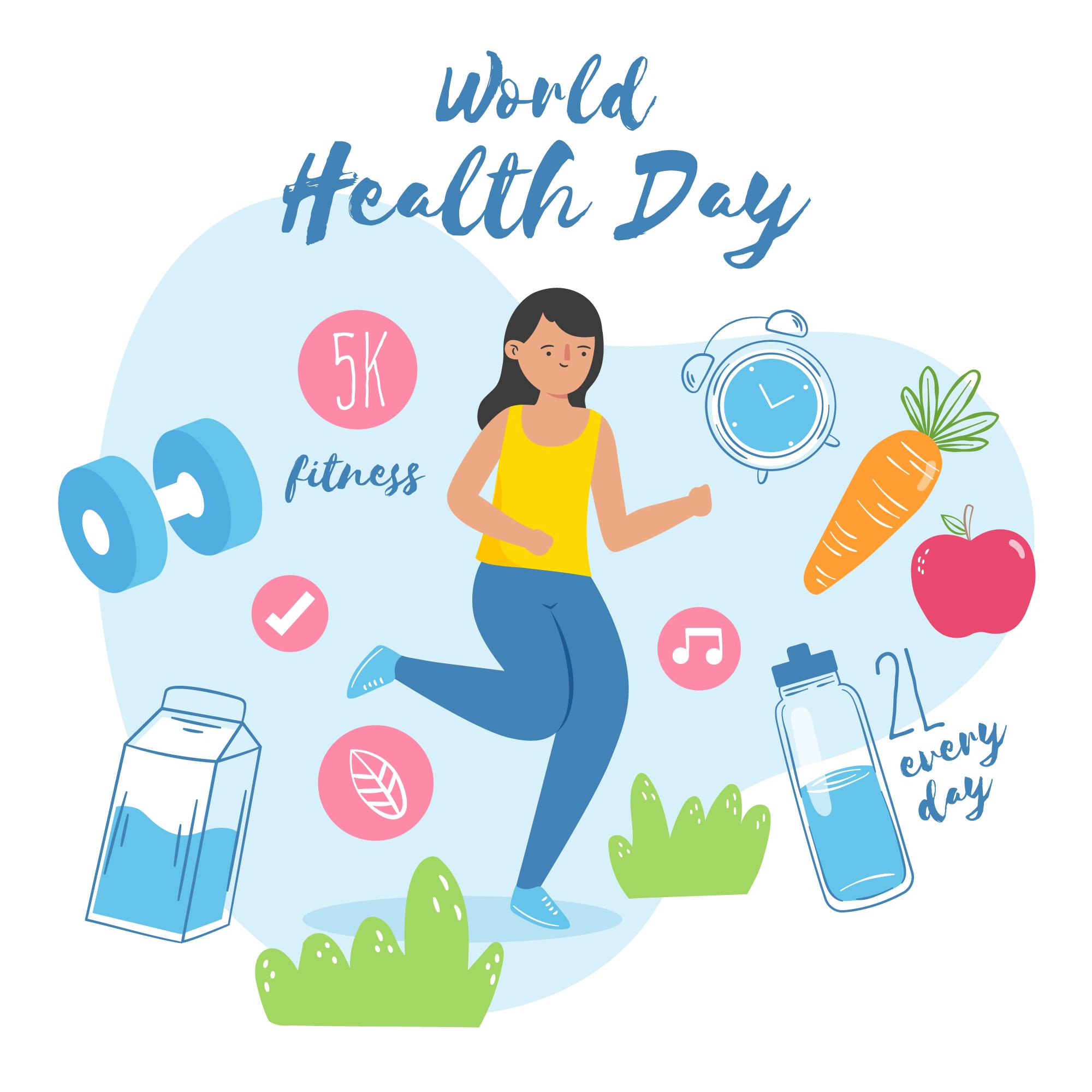 世界卫生日健康饮食运动插画0