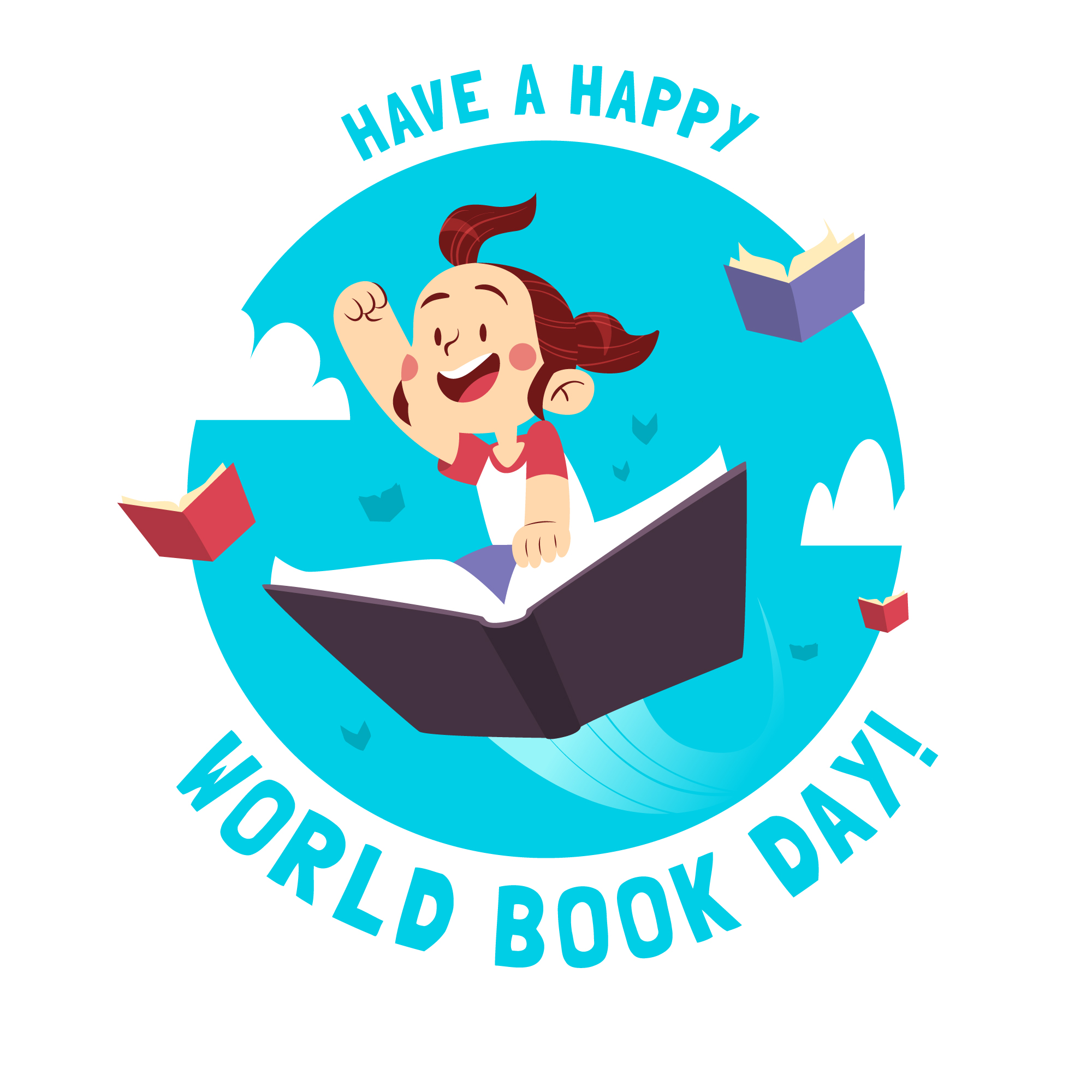 世界读书日儿童坐在书本飞翔插画0