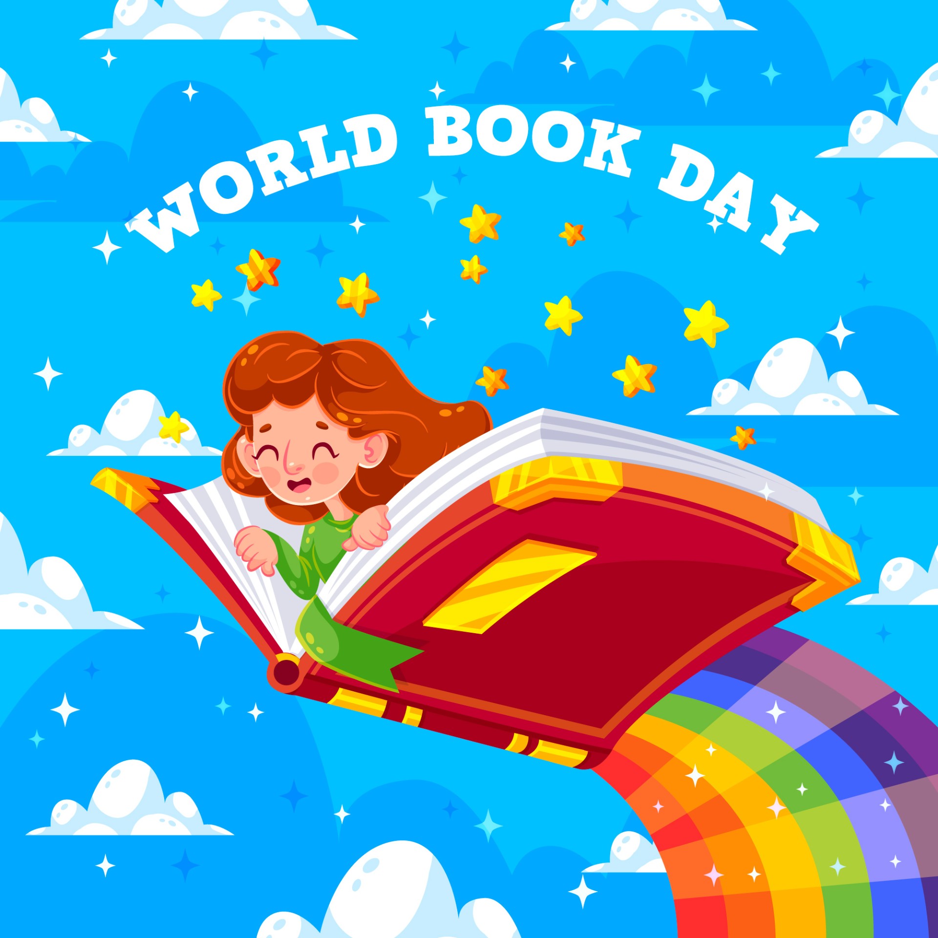 世界读书日彩虹上飞翔的女孩插画0