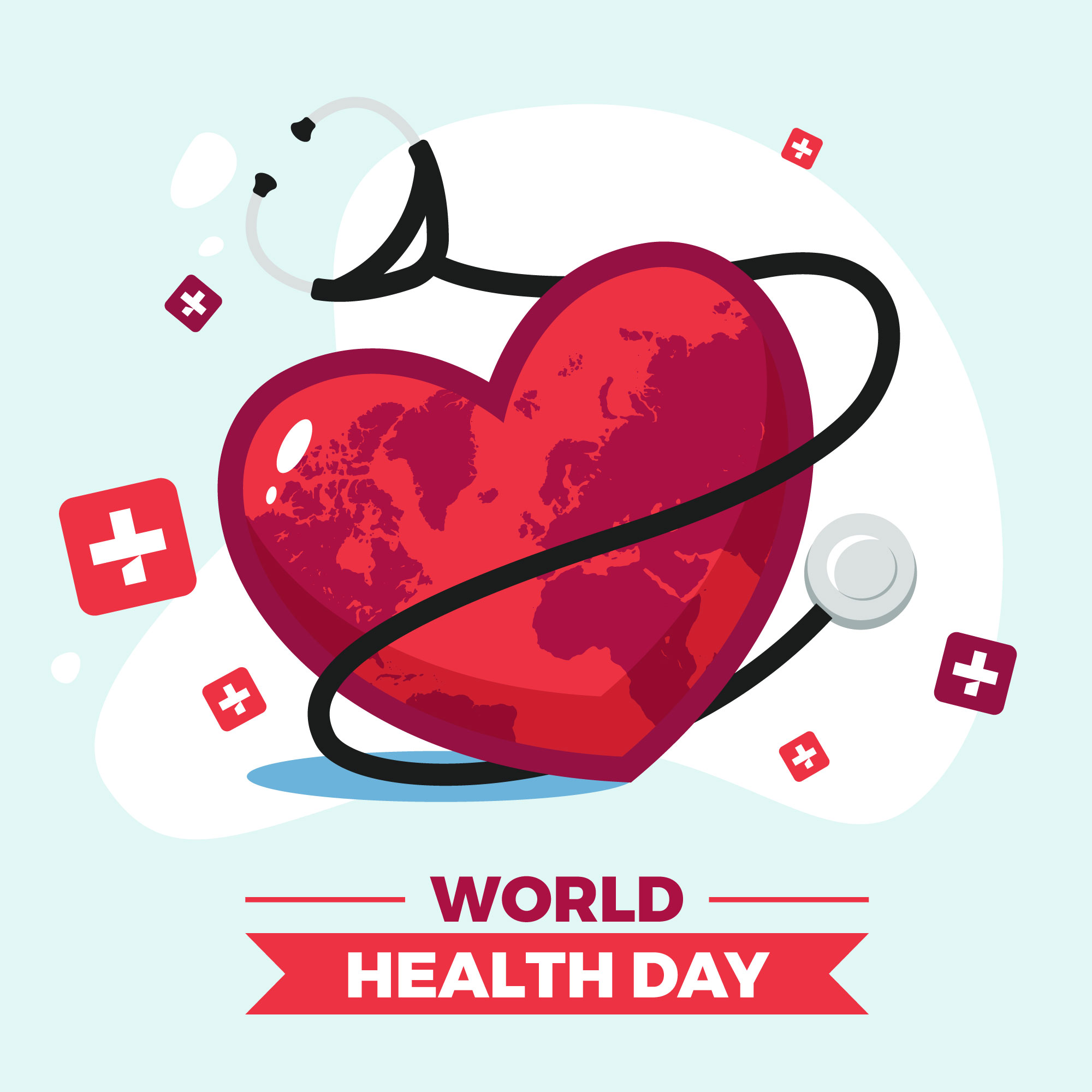 世界卫生日给心脏听诊插画0