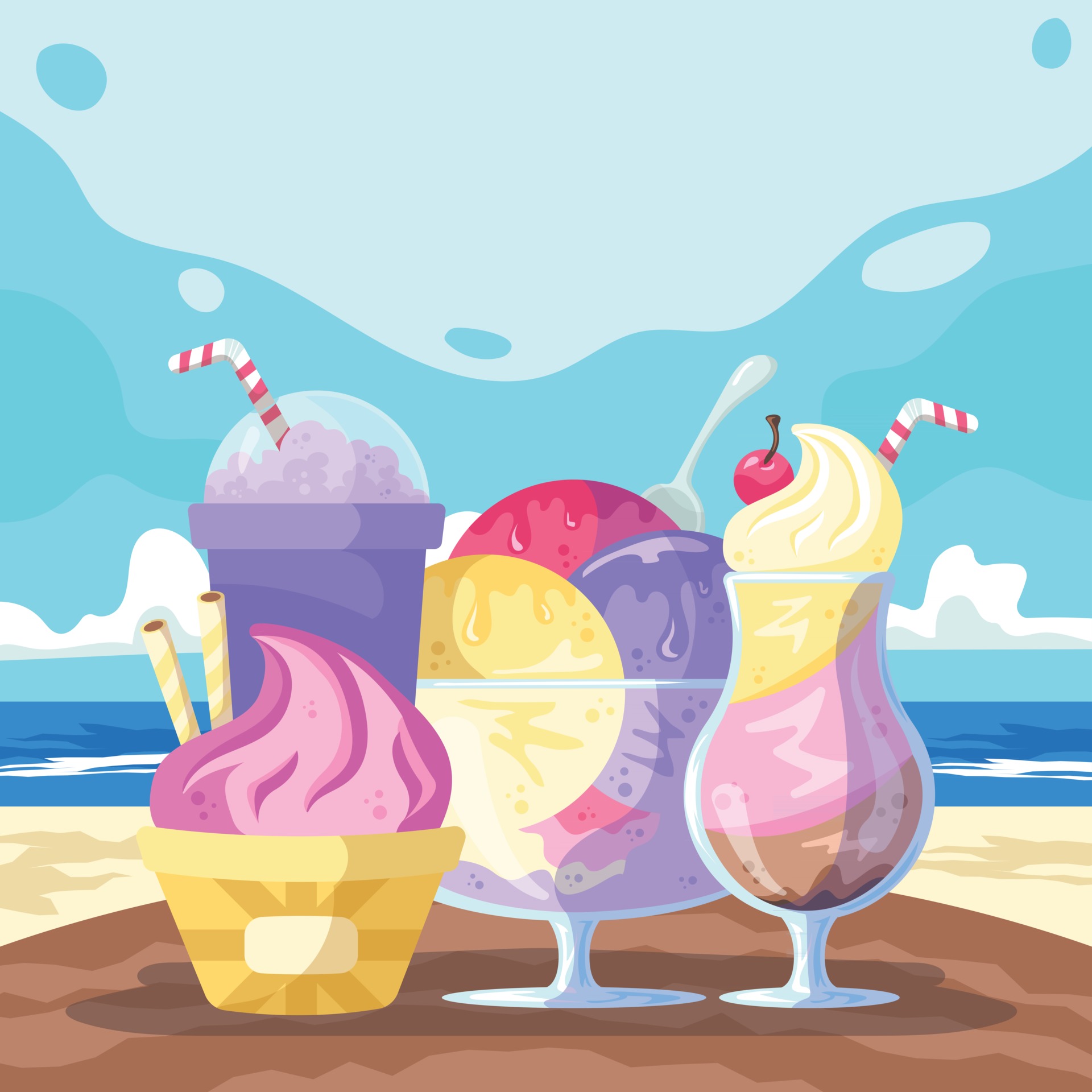 海滩上的冰淇淋插图0