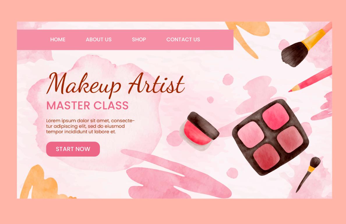 水彩风格的美妆网站网页设计模板0