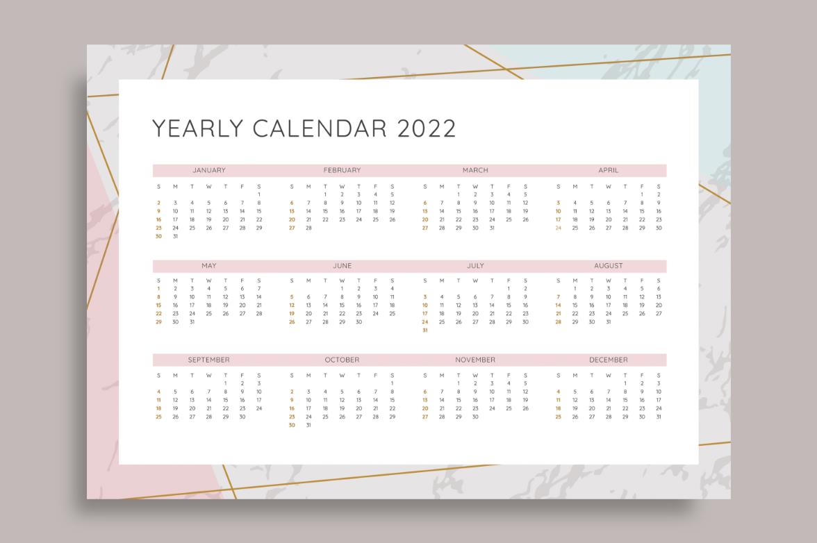 优雅的2022日历打印模板0