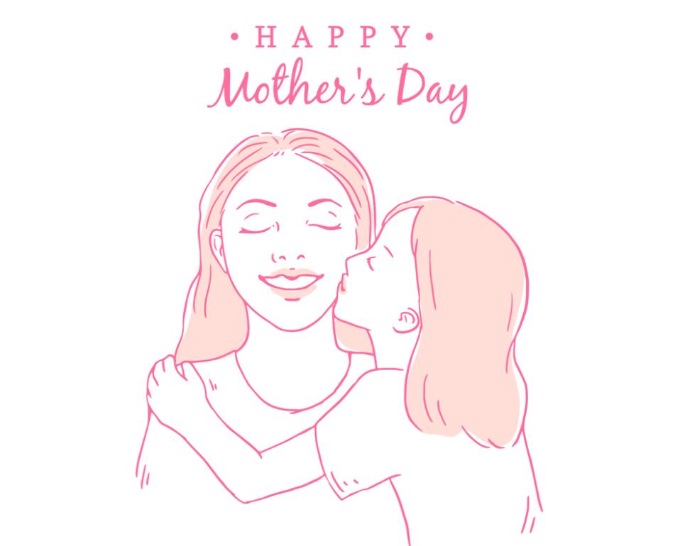 女儿亲吻妈妈的脸颊插画0