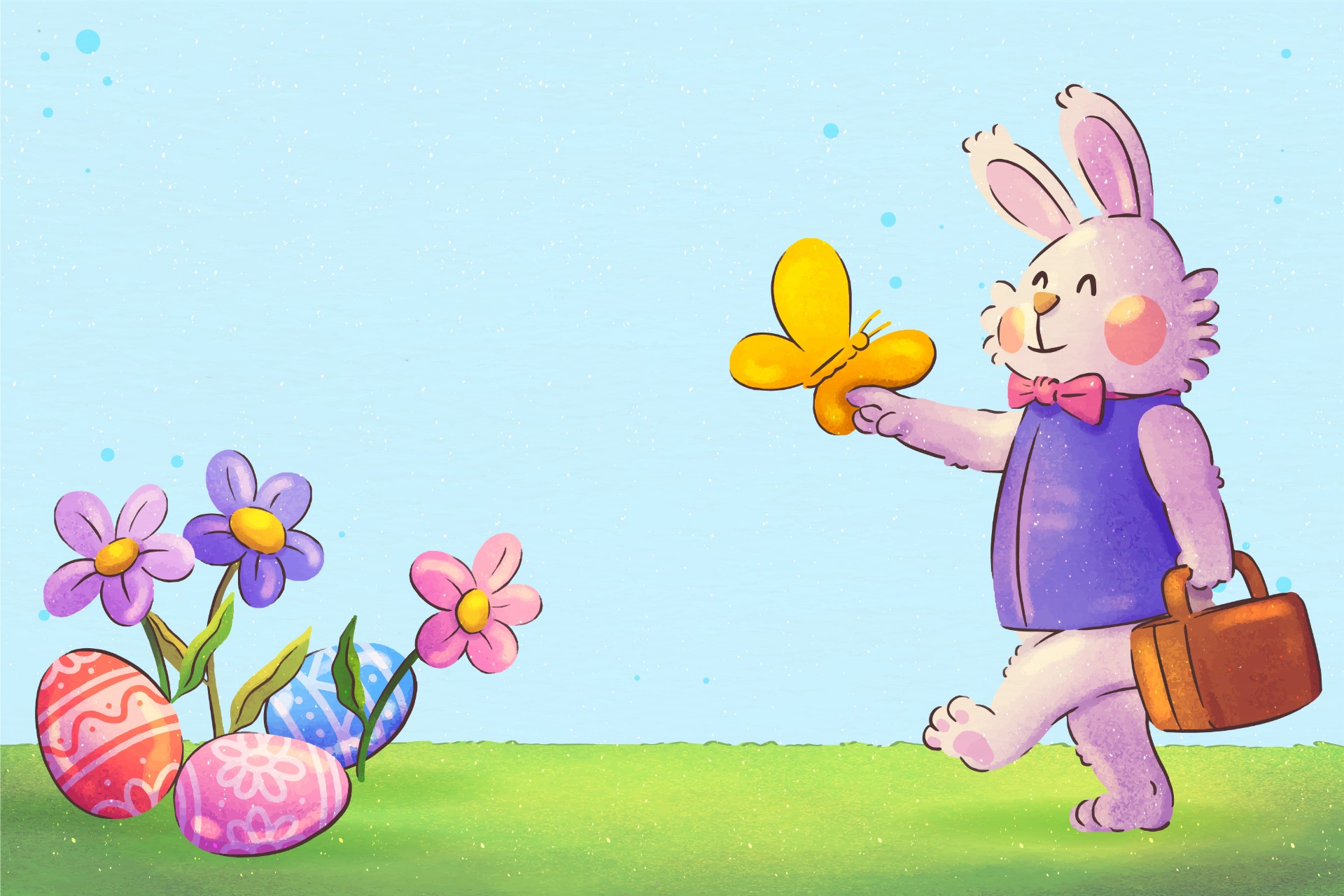复活节兔子彩蛋水彩插画0
