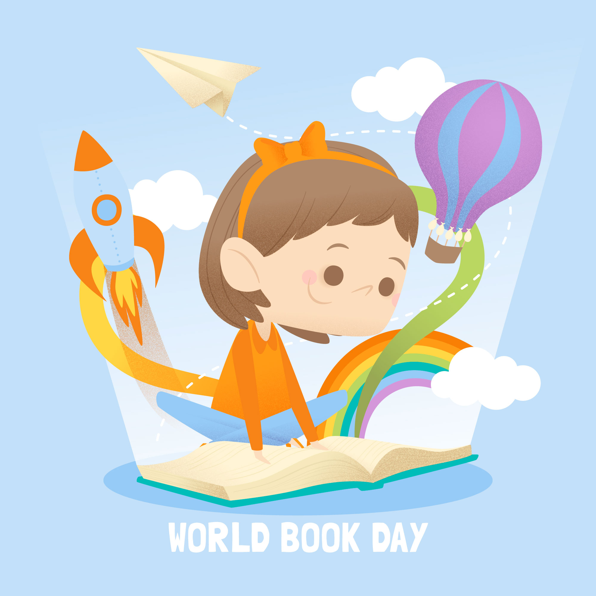 世界读书日小女孩看书插画0