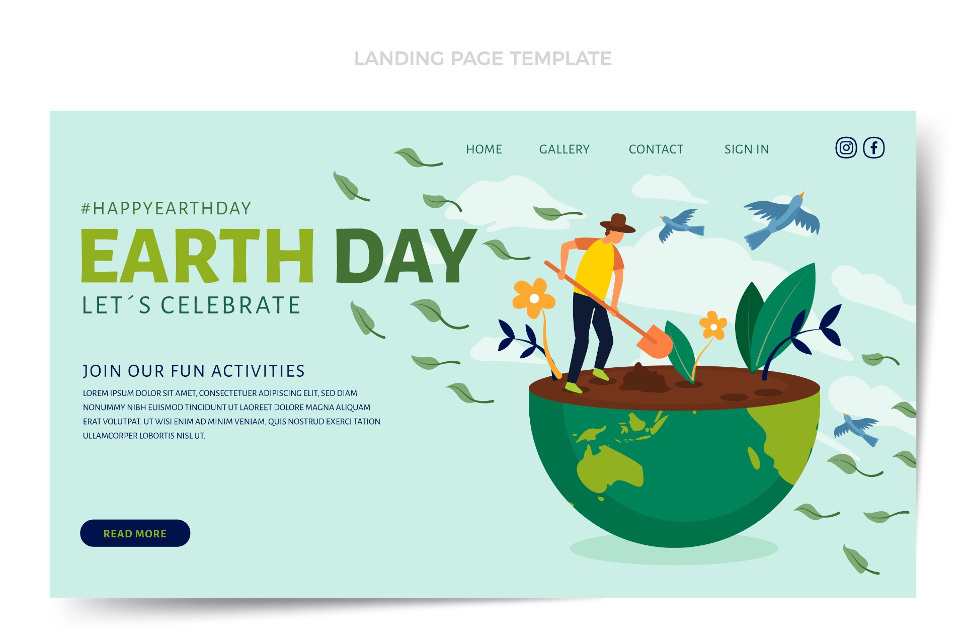 世界地球日绿色登陆页面模板0