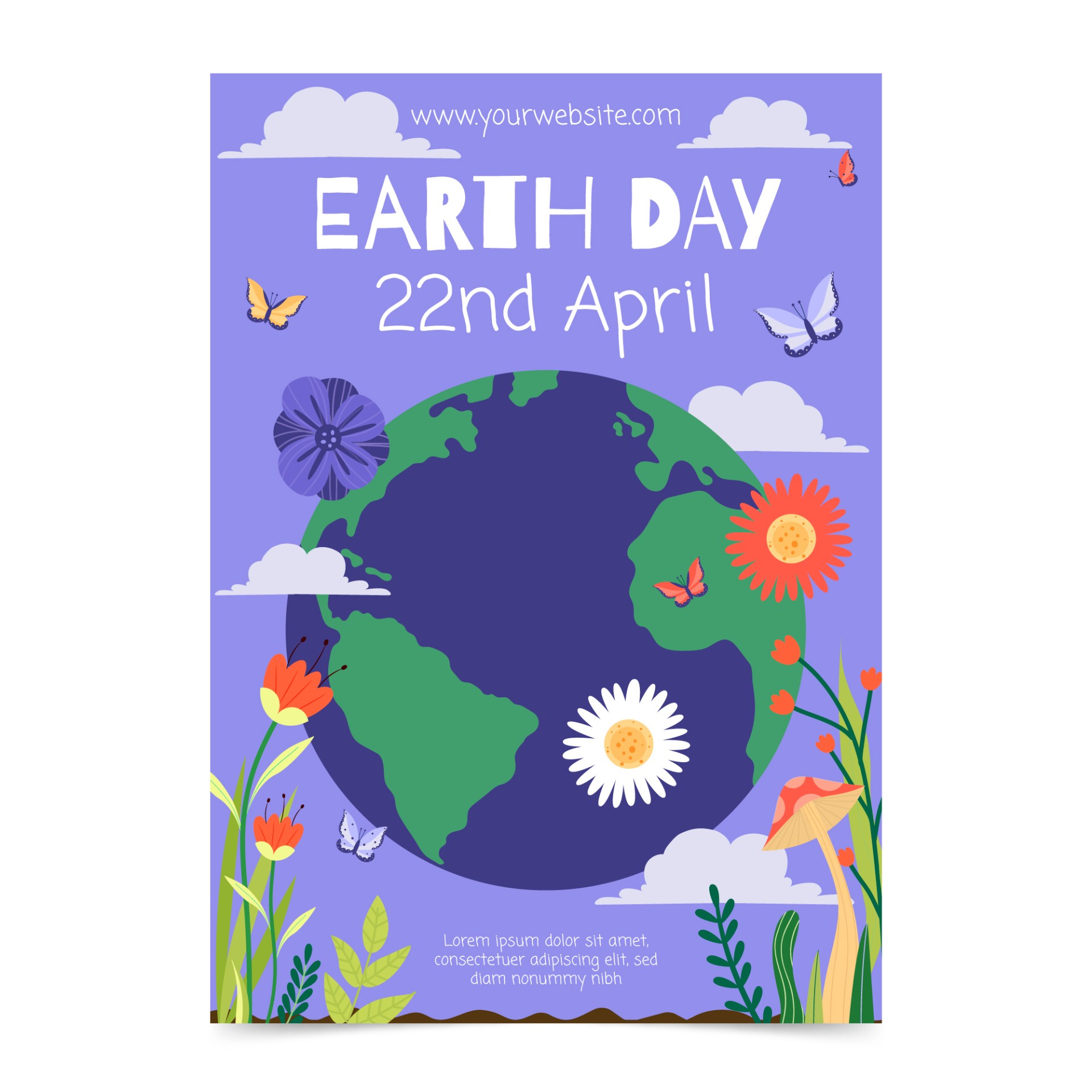 世界地球日紫色竖版海报模板0