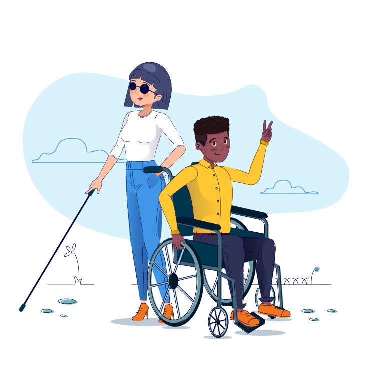 坐轮椅上的残疾人和盲人插画0