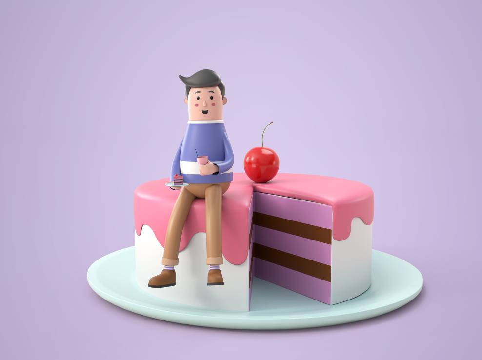 坐在蛋糕上的男孩插画0