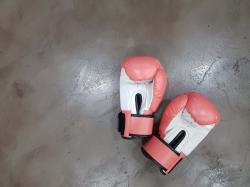 两只粉白色拳击手套