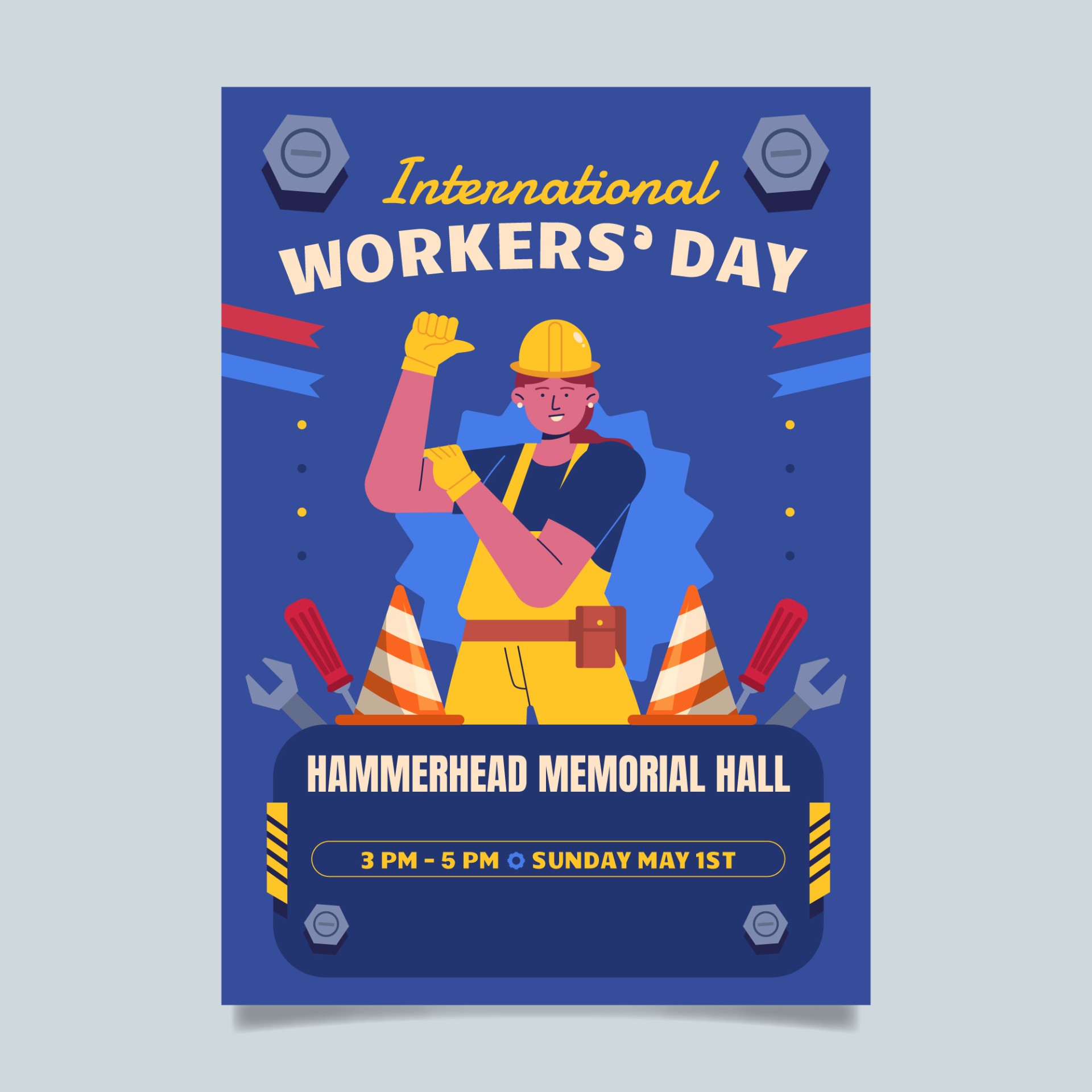 女工人劳动节卡通海报0