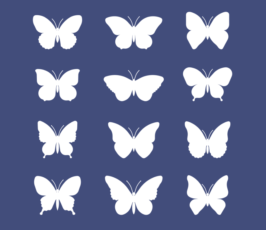 蝴蝶白色剪影矢量图标0