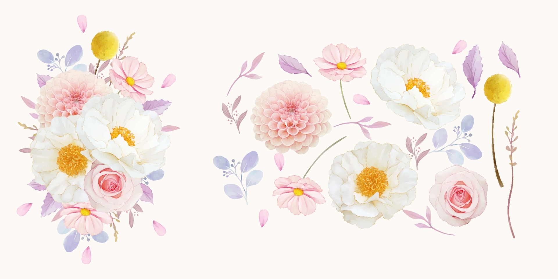 粉色玫瑰大丽花和牡丹花插图0