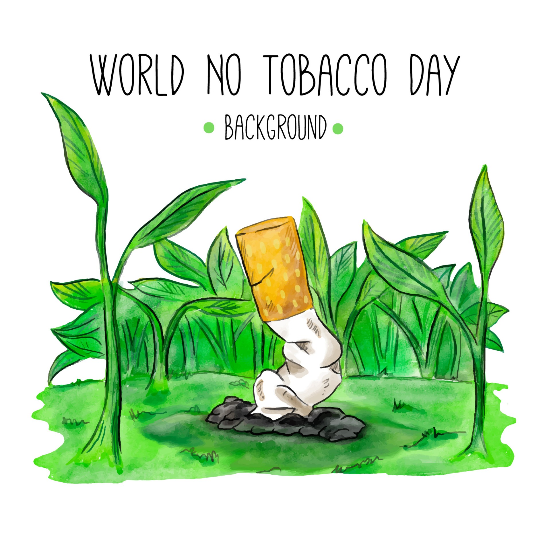 世界无烟日烟头和绿植插图0