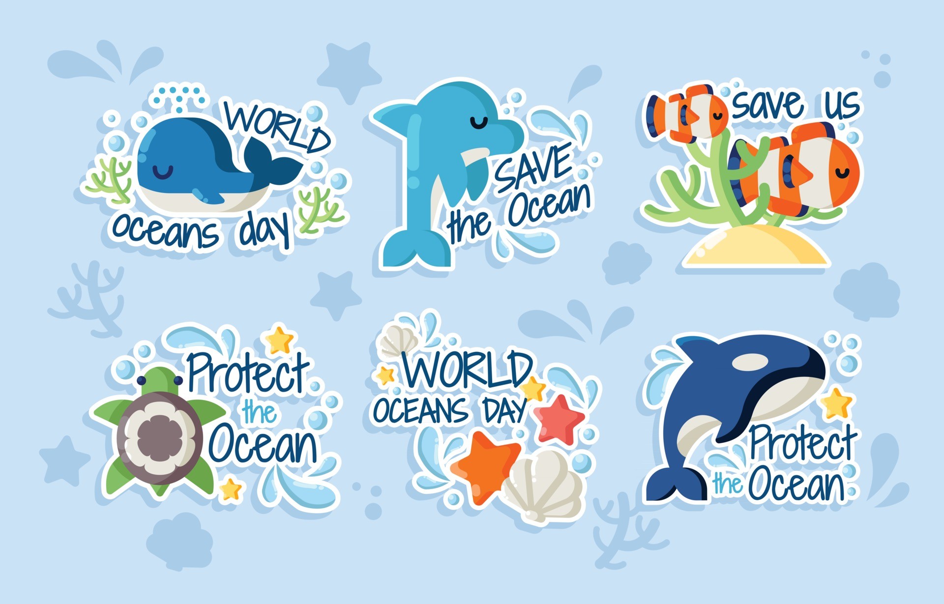 世界海洋日可爱贴纸图标0
