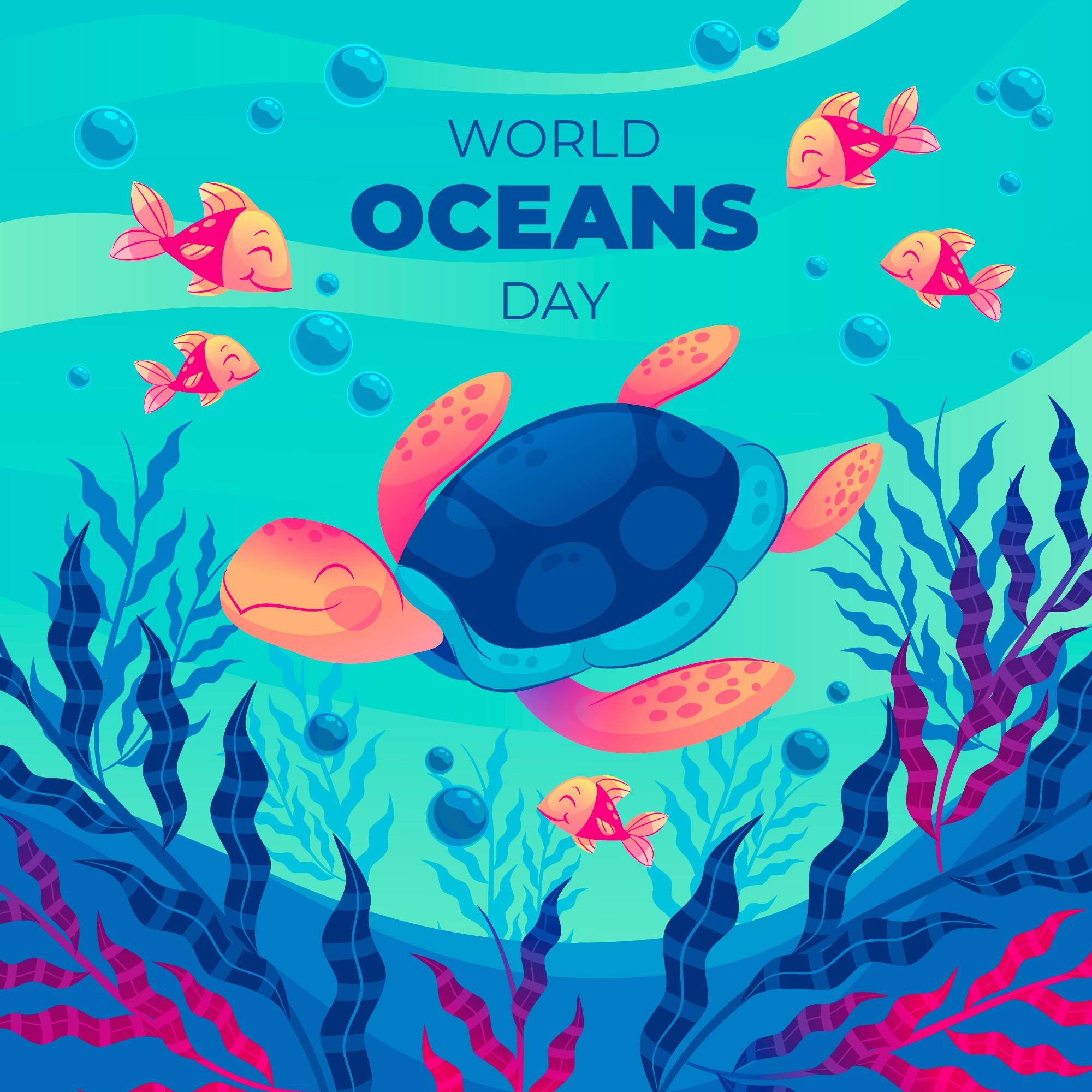 世界海洋日海龟卡通插画0