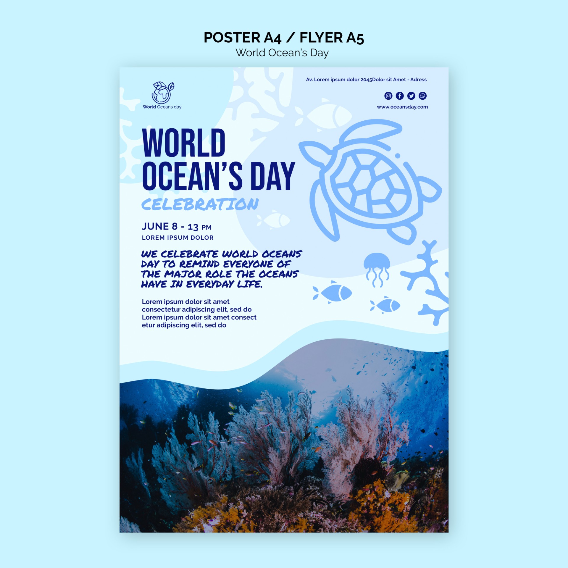 世界海洋日海底世界海报模板0