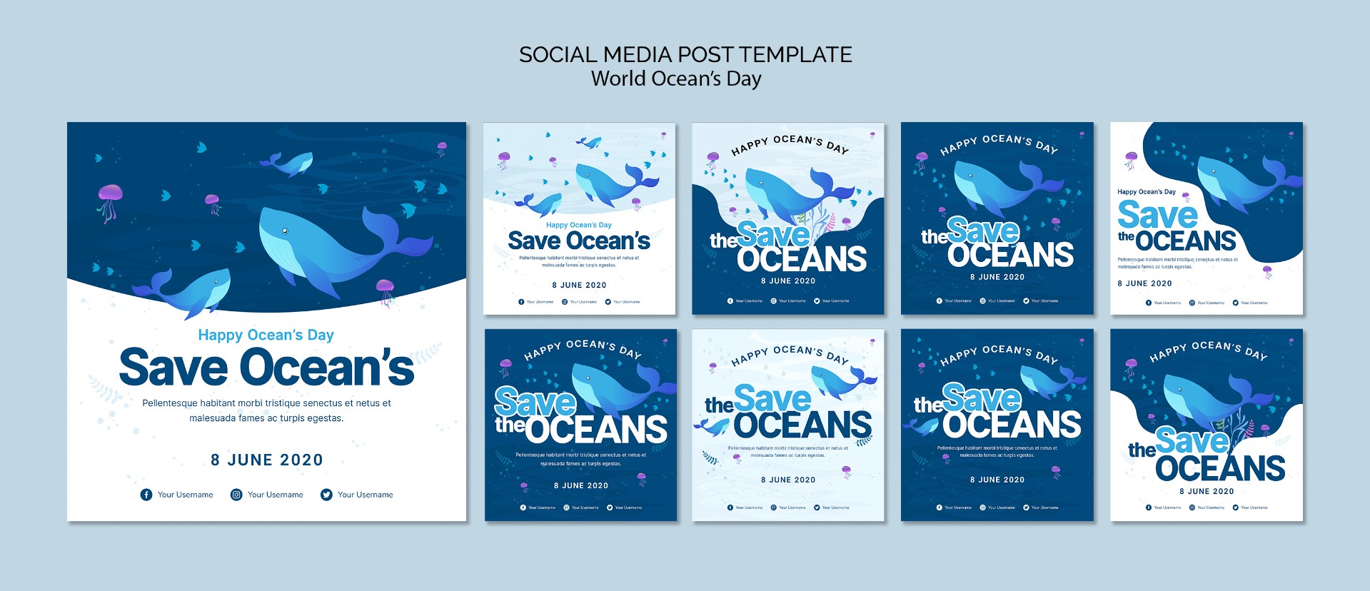 世界海洋日蓝鲸海报模板0