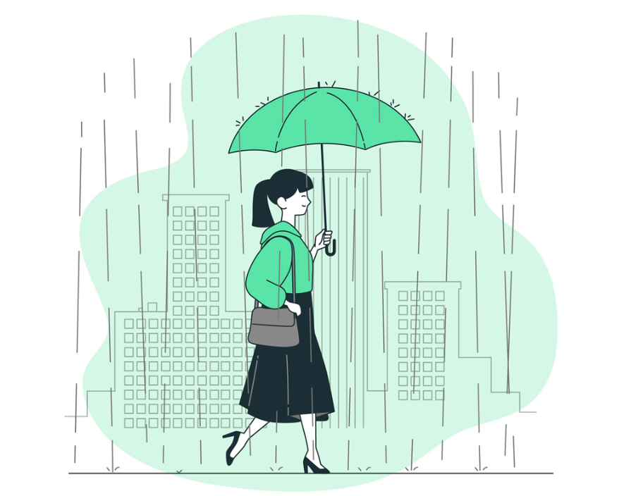 下雨天打伞的女生插画0