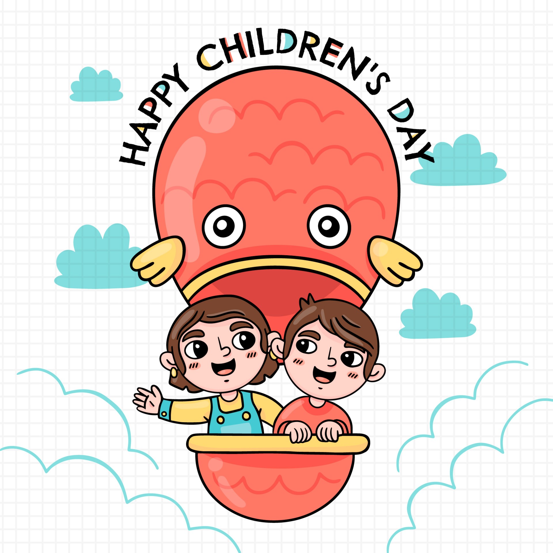 儿童节坐热气球的孩子插图0