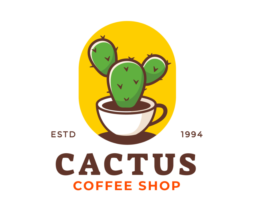 仙人掌咖啡店可爱logo设计0