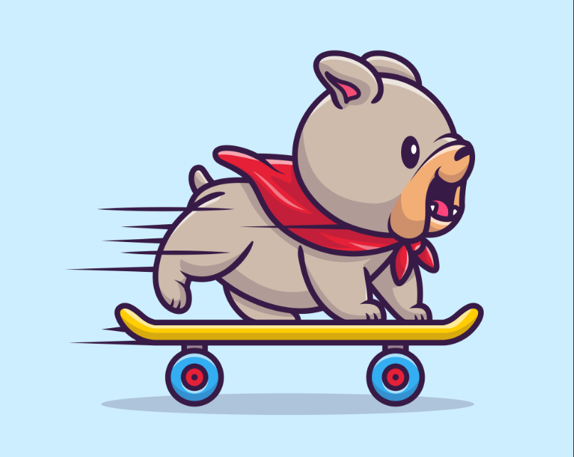 小狗玩滑板插画0