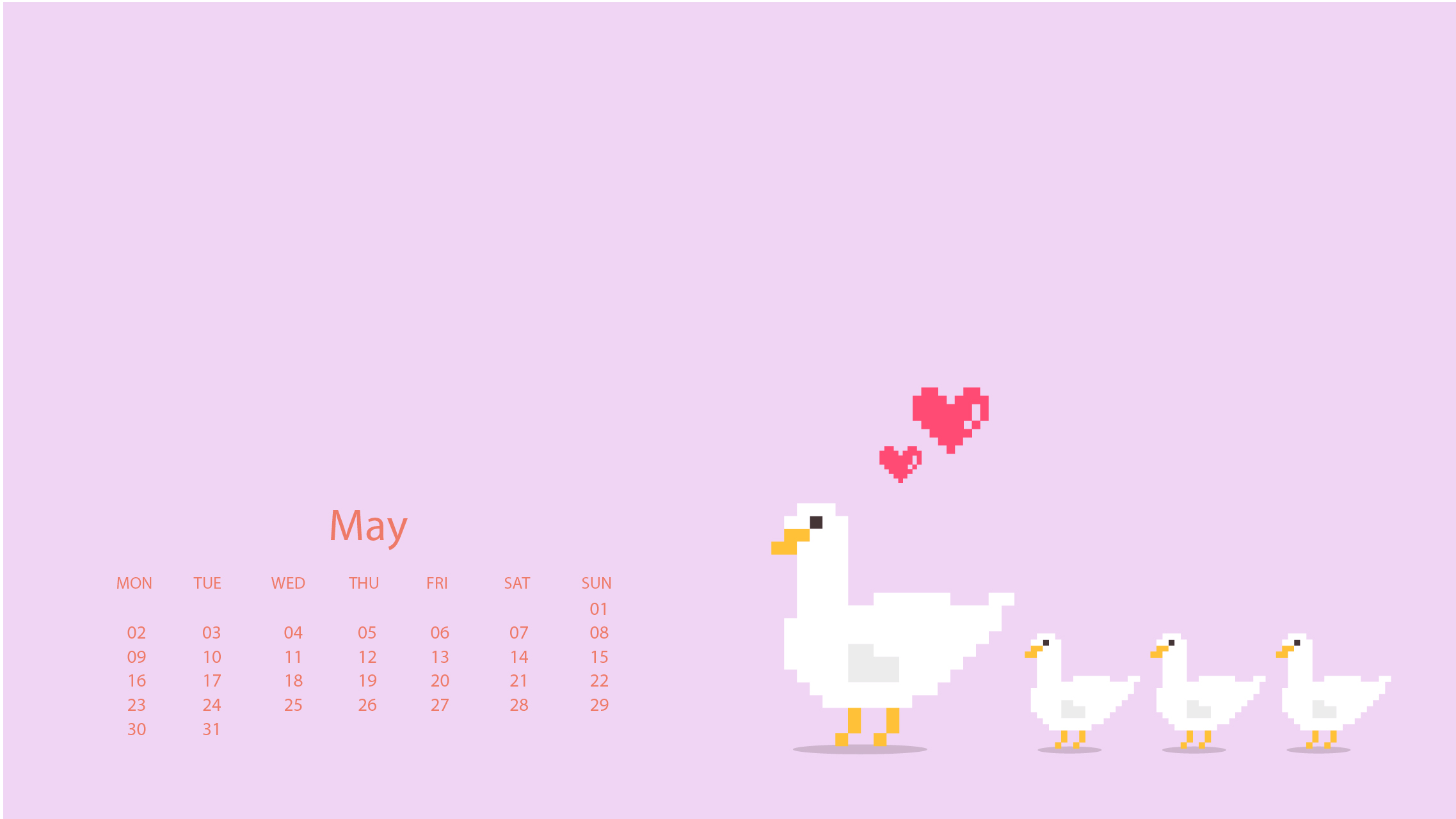2022年5月可爱小鸭子日历壁纸0