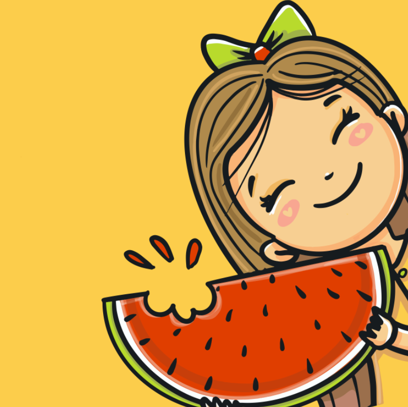 小女孩吃西瓜的动漫头像插画0