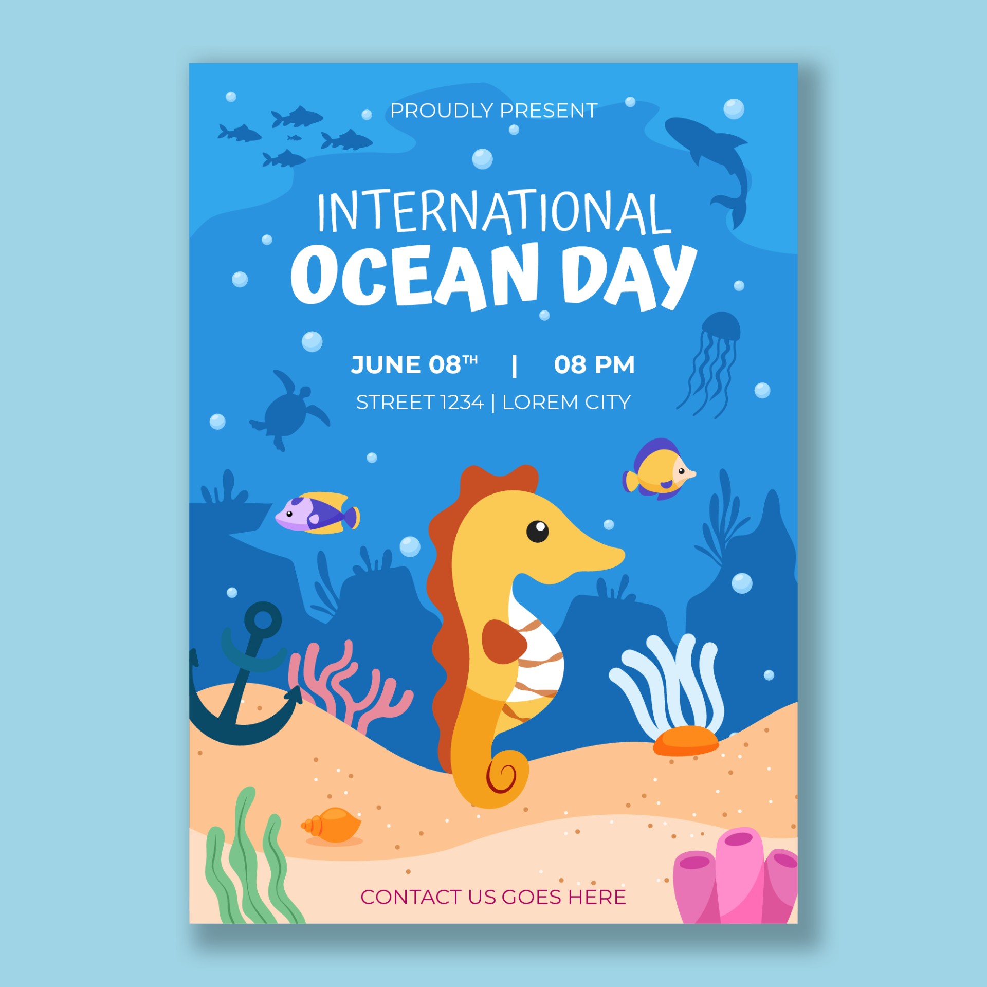 世界海洋日宣传保护海洋动物海报0
