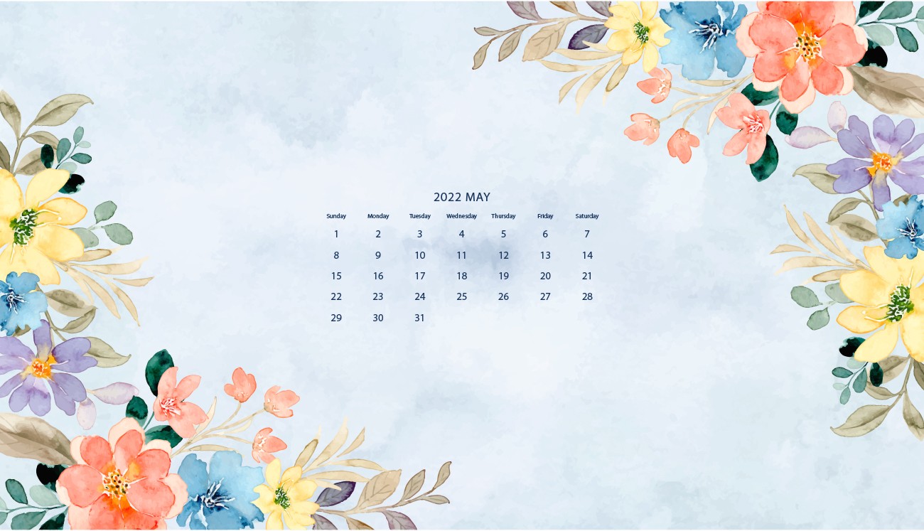 2022年5月水彩花卉桌面日历壁纸0