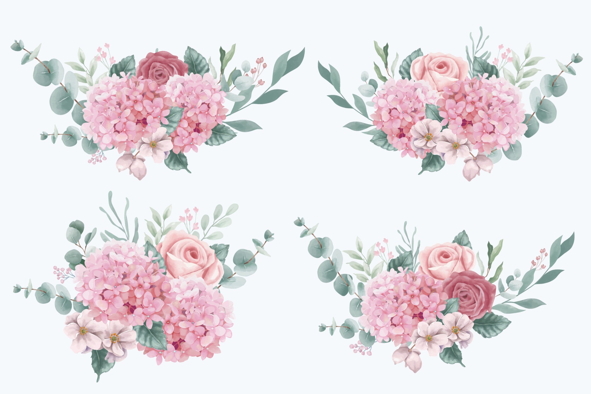 粉色绣球花和玫瑰花束插图0
