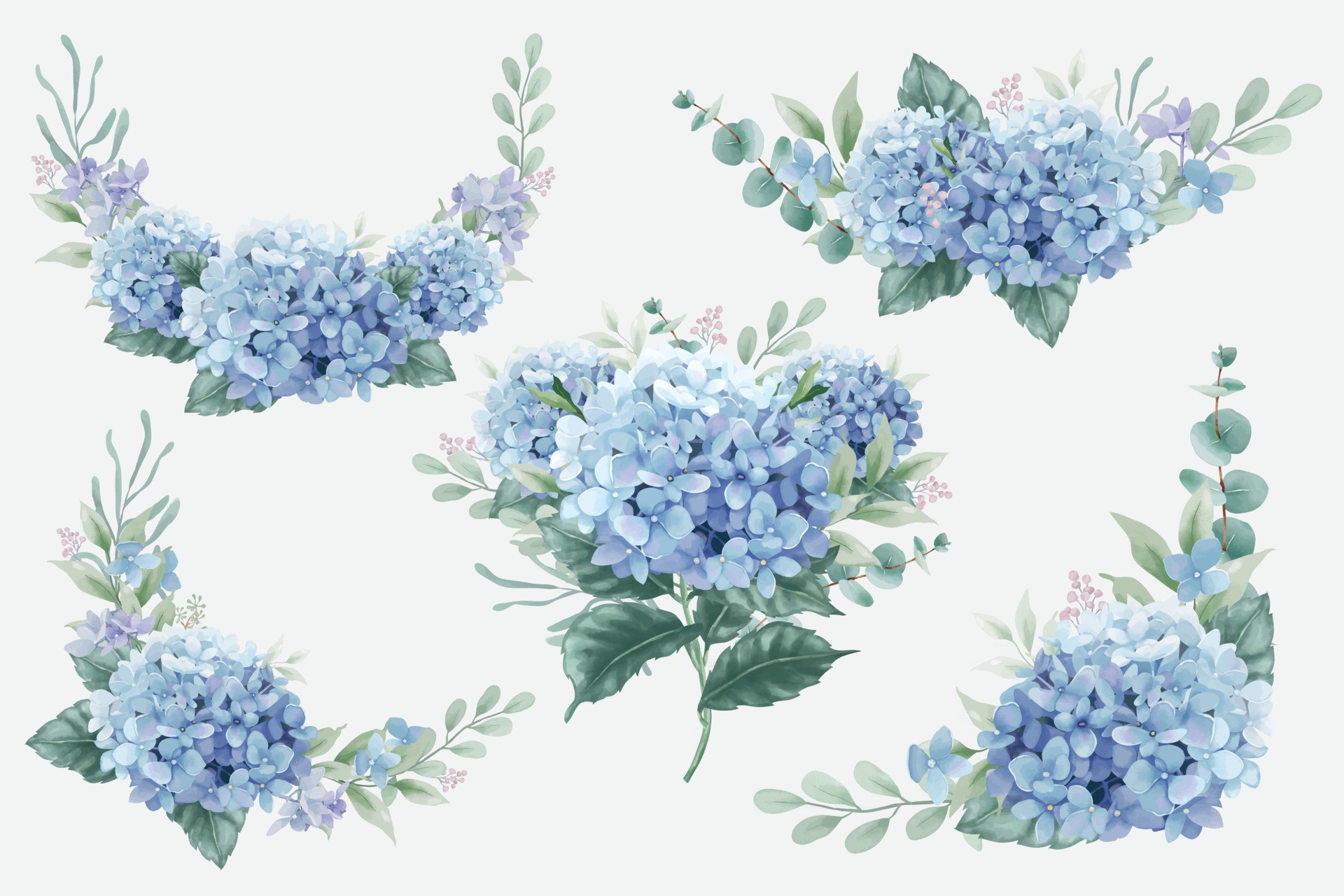 蓝色绣球花花束插图0