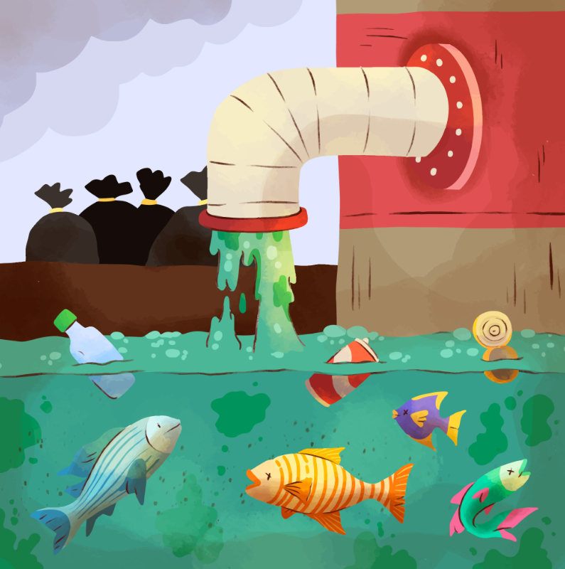 海水污染主题插画0