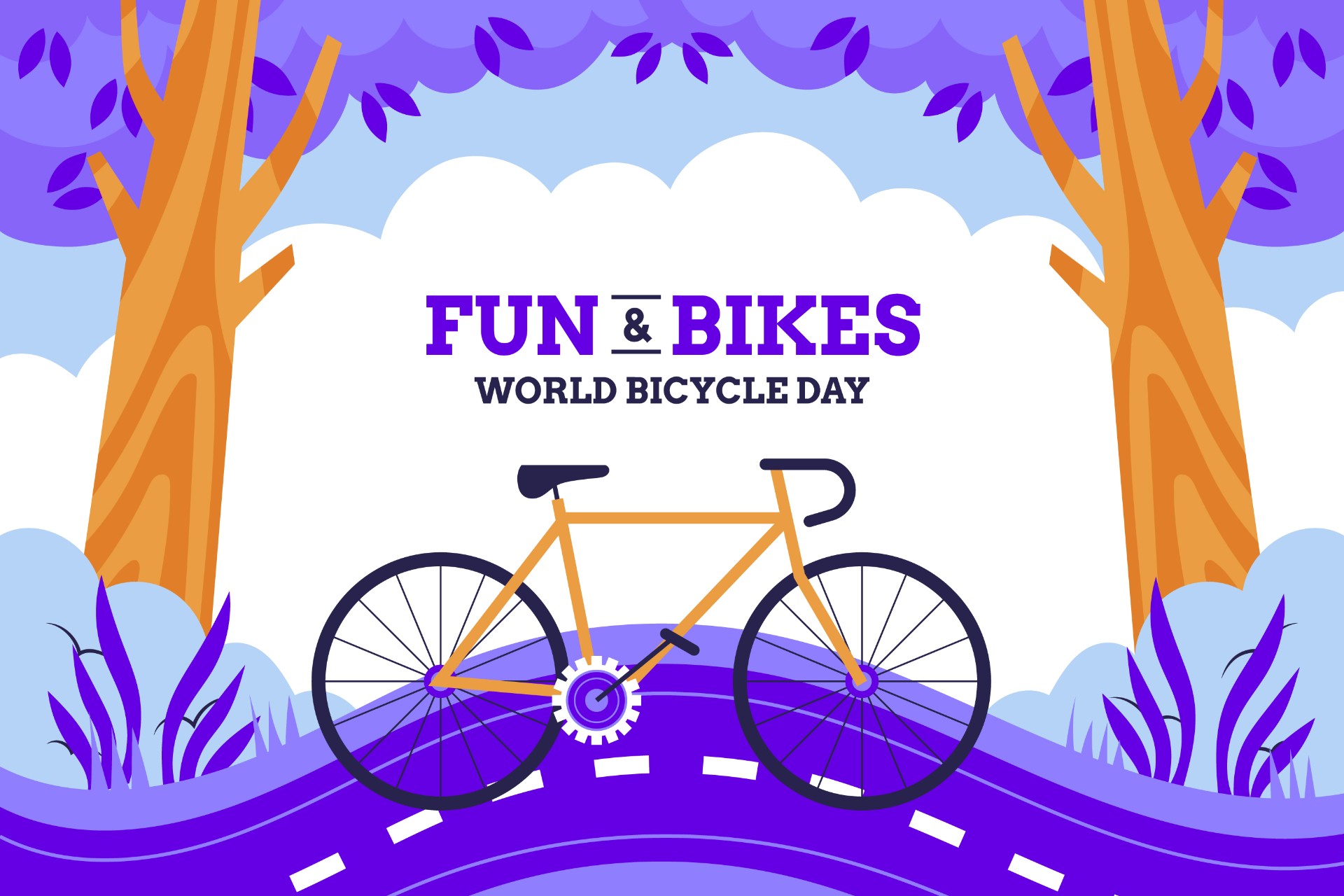 世界自行车日手绘紫色小清新插图0