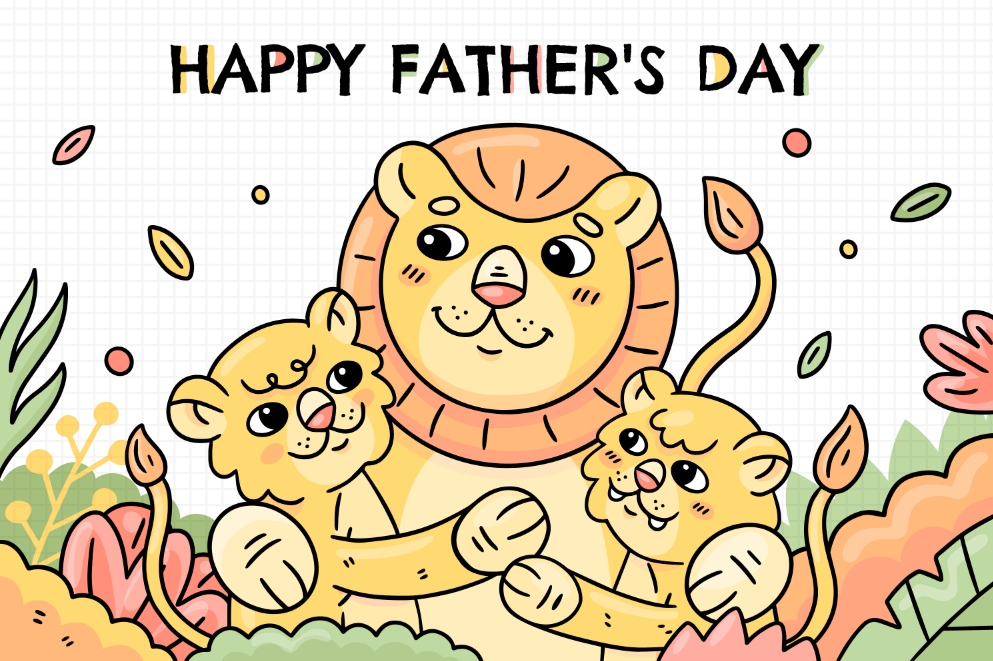父亲节快乐卡通狮子插画0