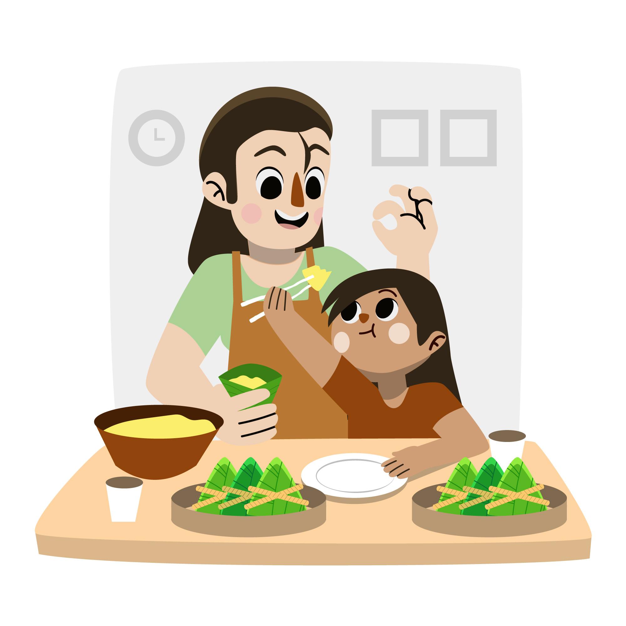 端午节妈妈和女儿吃粽子插图0