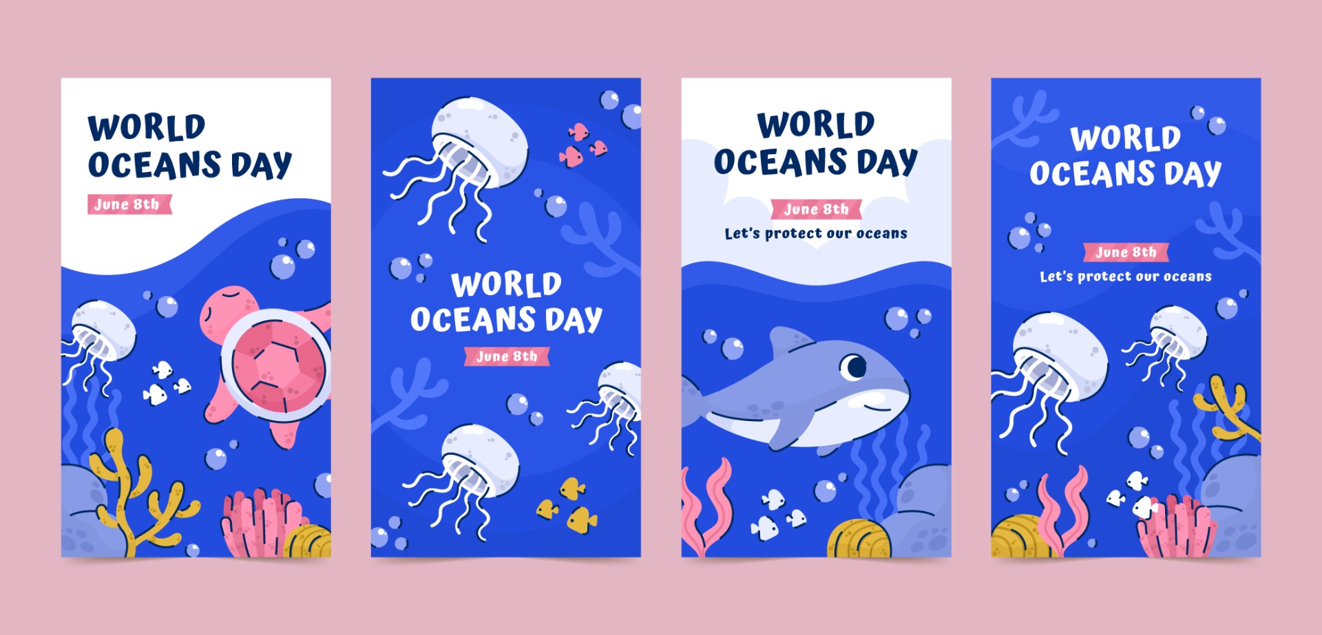 2022世界海洋日手绘海报模板0