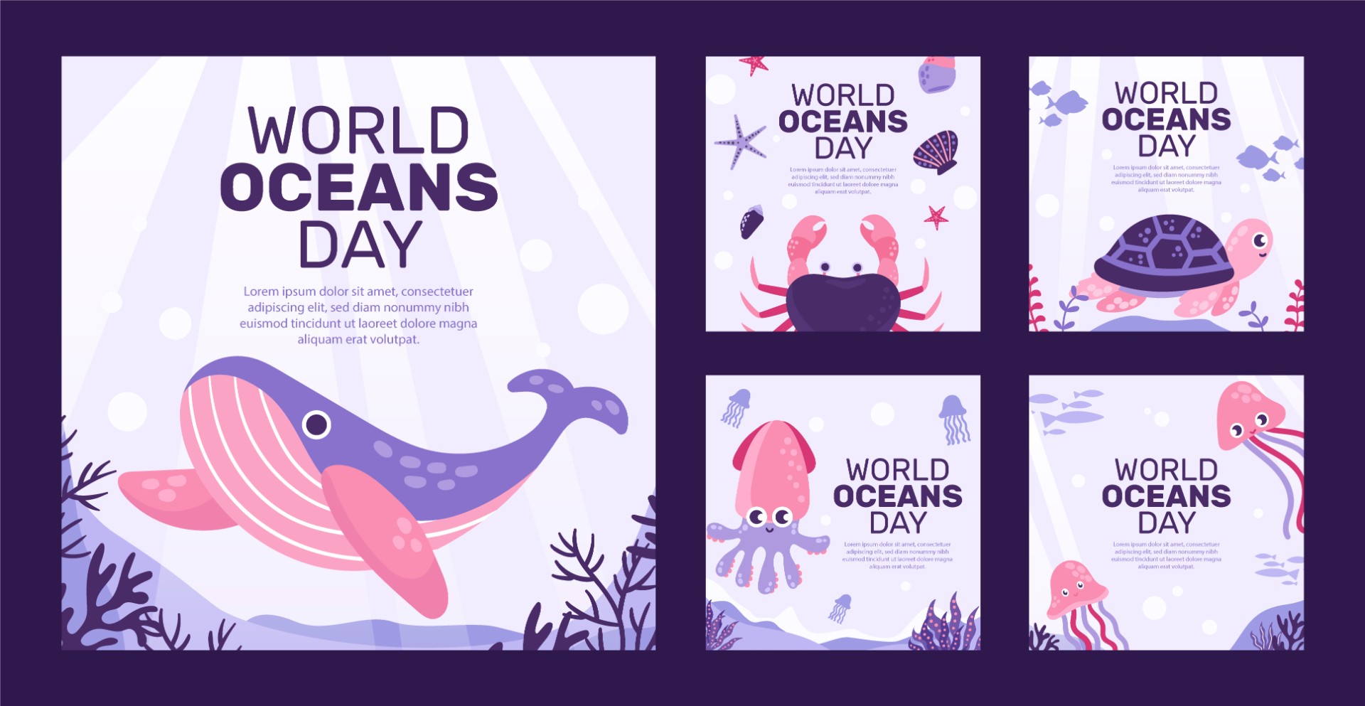 世界海洋日动物海报模板0