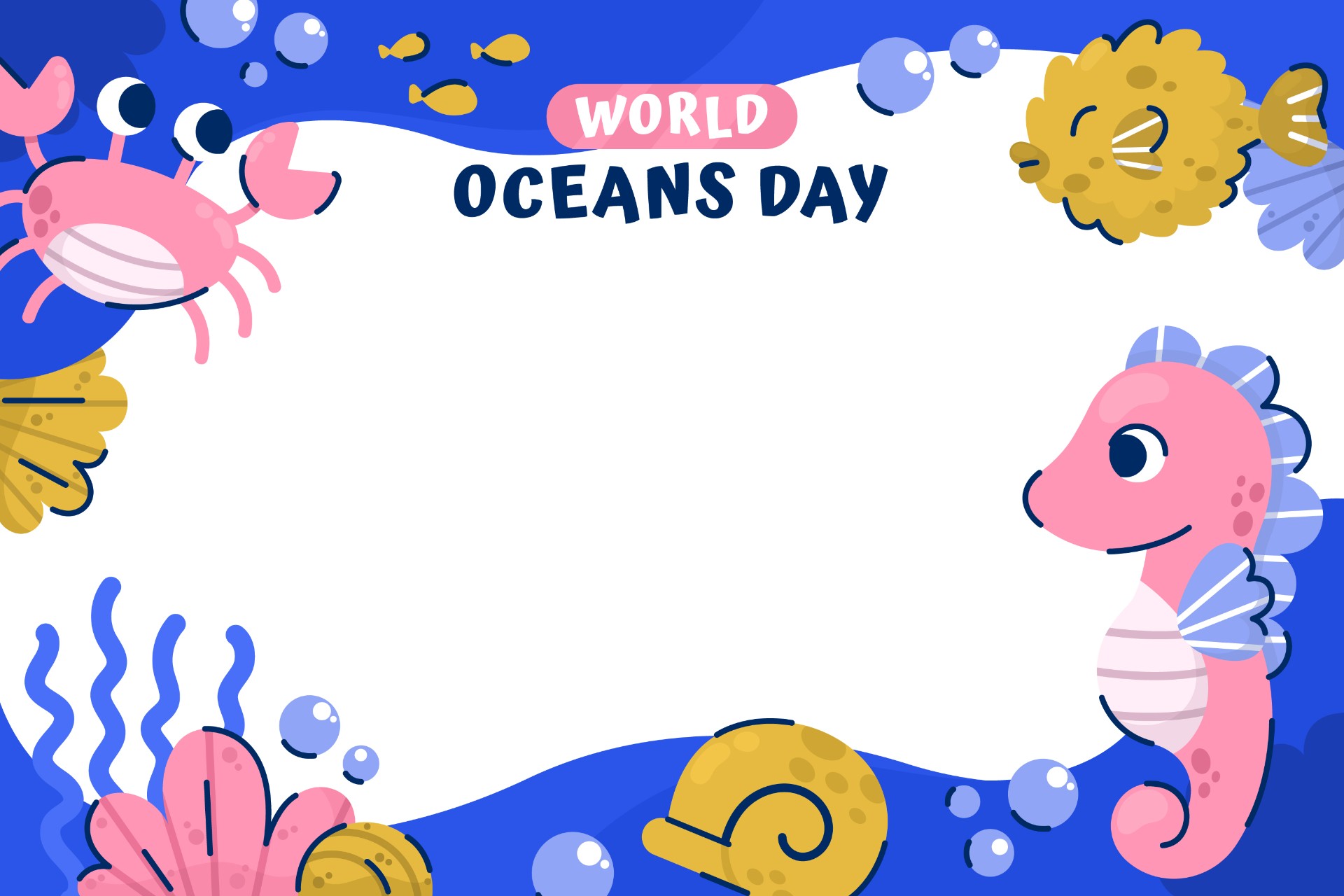 世界海洋日手绘平面插图0