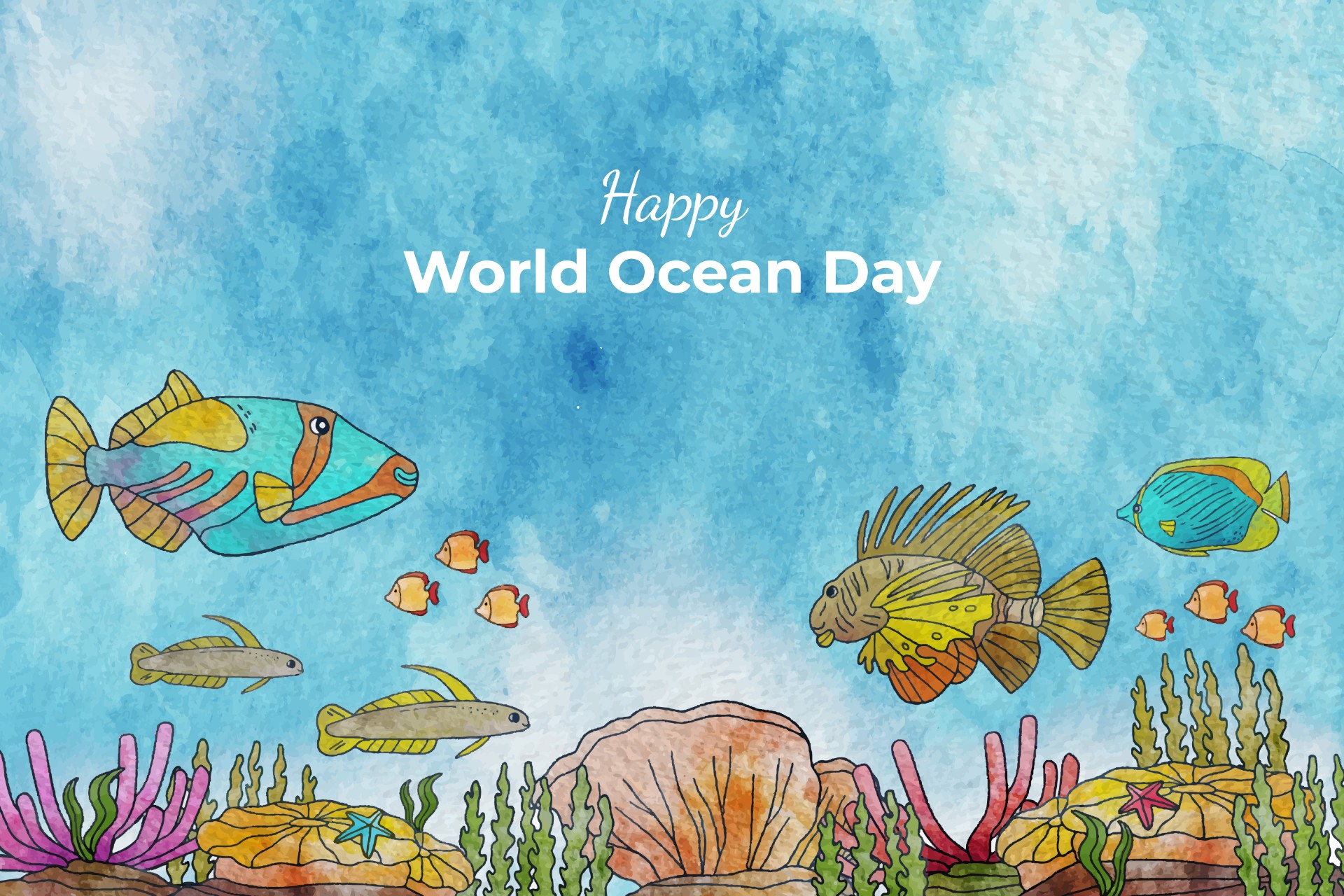 世界海洋日水彩绘画0