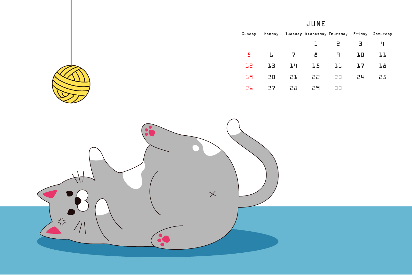 2022年6月卡通小猫日历壁纸0