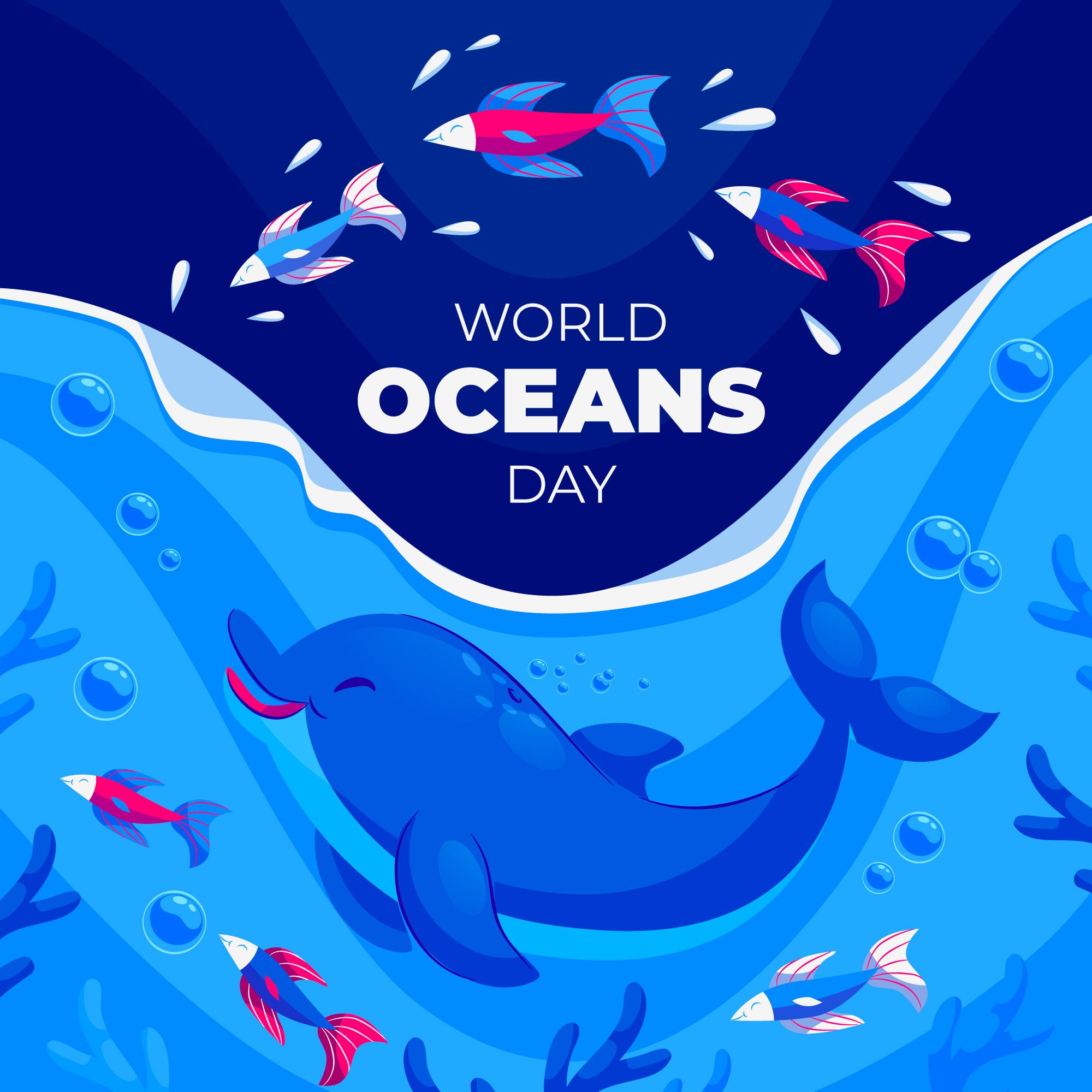 世界海洋日海豚和小鱼插图0