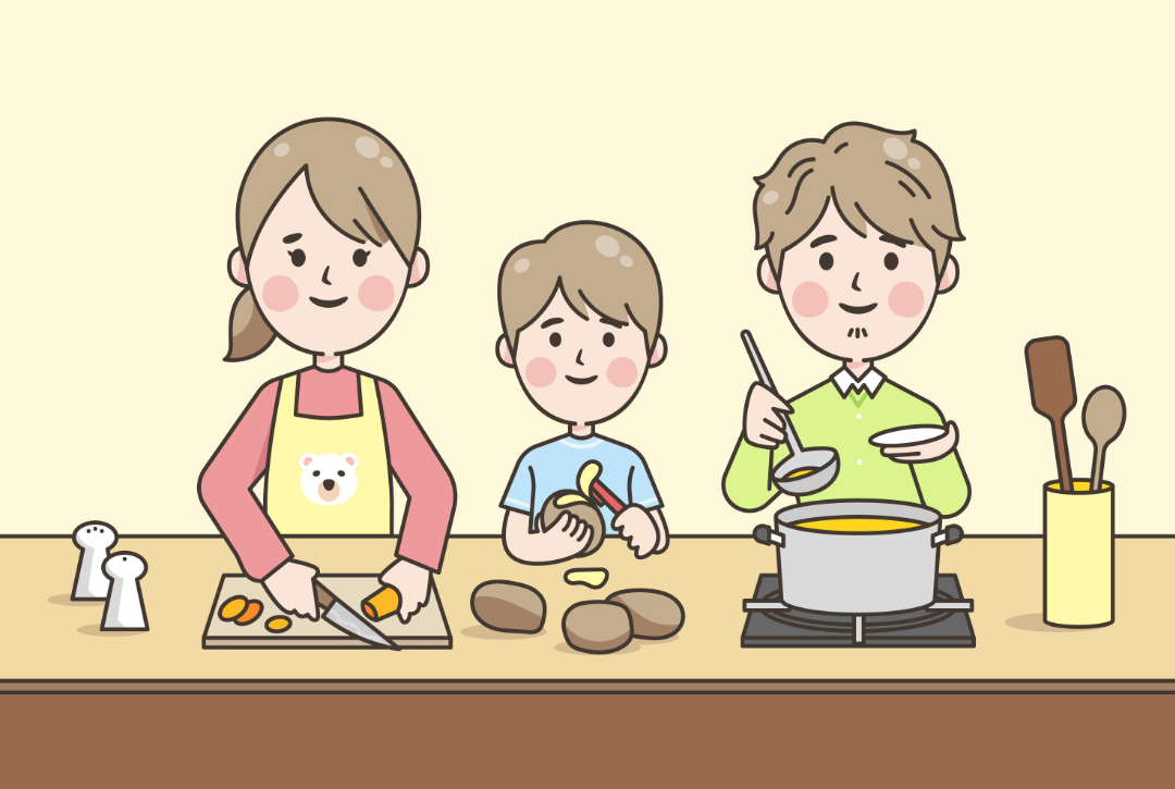 一家人一起做饭插画0