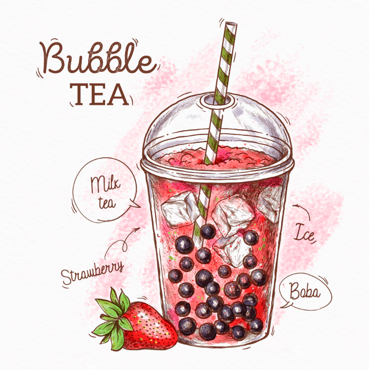 草莓珍珠奶茶插画0