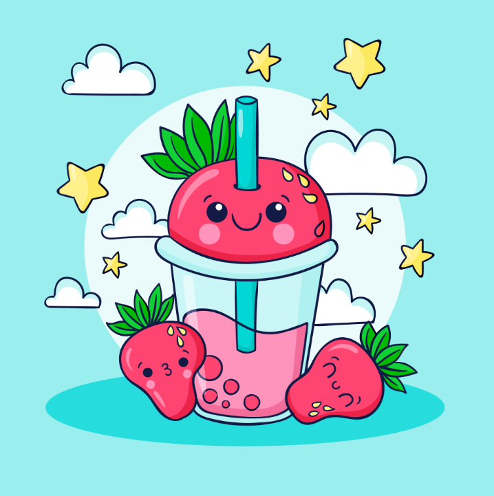 草莓奶茶插画0
