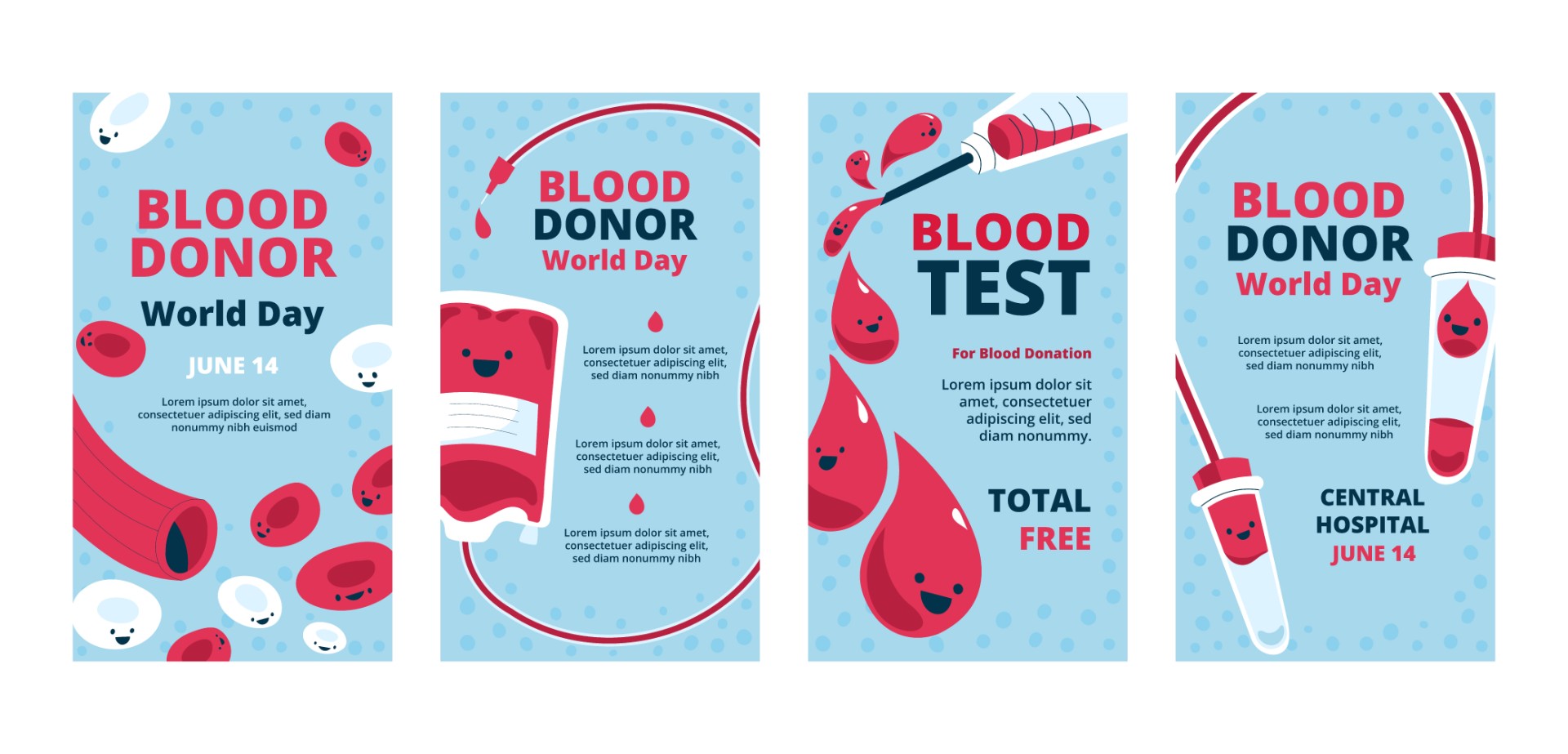 献血者日宣传公益手绘画海报0