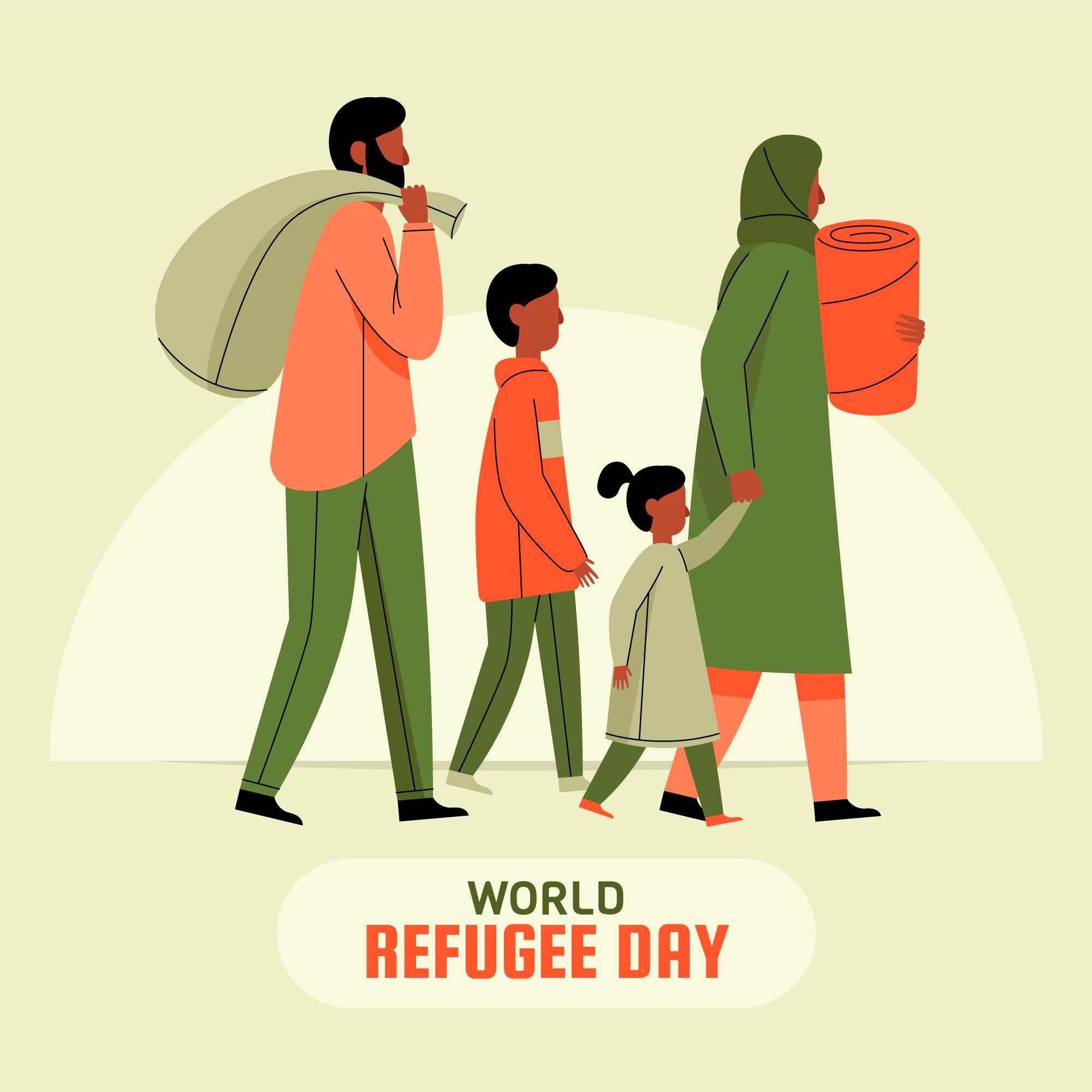 世界难民日一家逃难的人物插图0